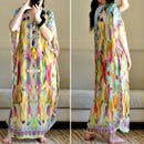 the BOHO KAFTAN - Bohemian Printed V-Neck Batwing Sleeve Long Loose Summer Moroccan Kaftan Dress for Women