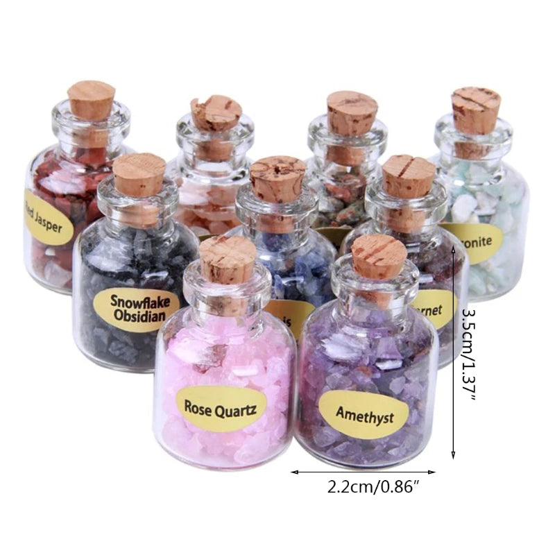 9 Bottles Mini Gemstone Bottles Chip Crystal Healing Tumbled Gem Reiki Wicca Stones Set Semiprecious Gem Stones Decor