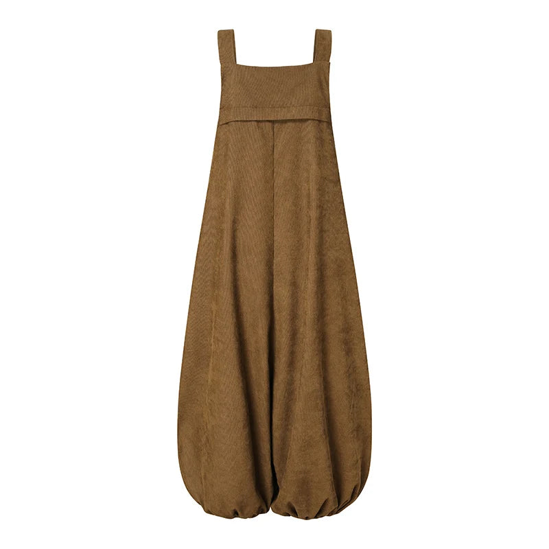 ZANZEA Streetwear Corduroy Bibbed-Jumpsuits Women Wide Leg Pant Drop-Crotch Overalls 2025 Spring Loose Casual Suspender Rompers