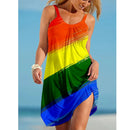 the RAINBOW BEACH - Summer Rainbow Print Fashion Midi Beach Bohemian Sleeveless Sundress