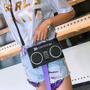 the BOOMBOX BAG - Unique Retro Radio Box Bag, Ladies Leather Handbag Shoulder Bag. Metal Handle Purse, Women's Crossbody Messenger