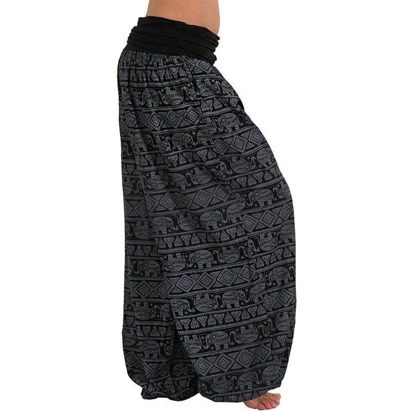 Women Boho Pants Elephant Print sport Low Waist Long Pants Loose Baggy Bloomer Trousers Long Pants Loose Baggy Bloomer Trousers