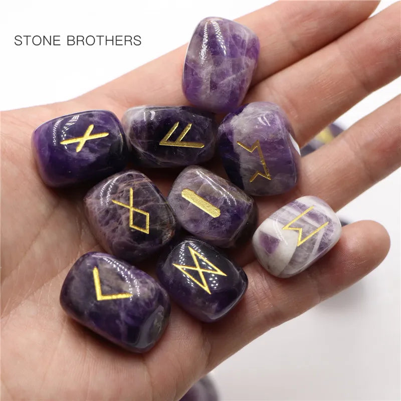 25Pcs Freedom Natural Amethyst Crystal Runes Stones Irregular Divination Agate Rune Fortune-telling Reiki Healing Gift Decor