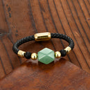 the JADE STONE - Geometric Jade Natural Stone Energy Bracelet, Stainless Steel Leather Rope Bracelet for Women