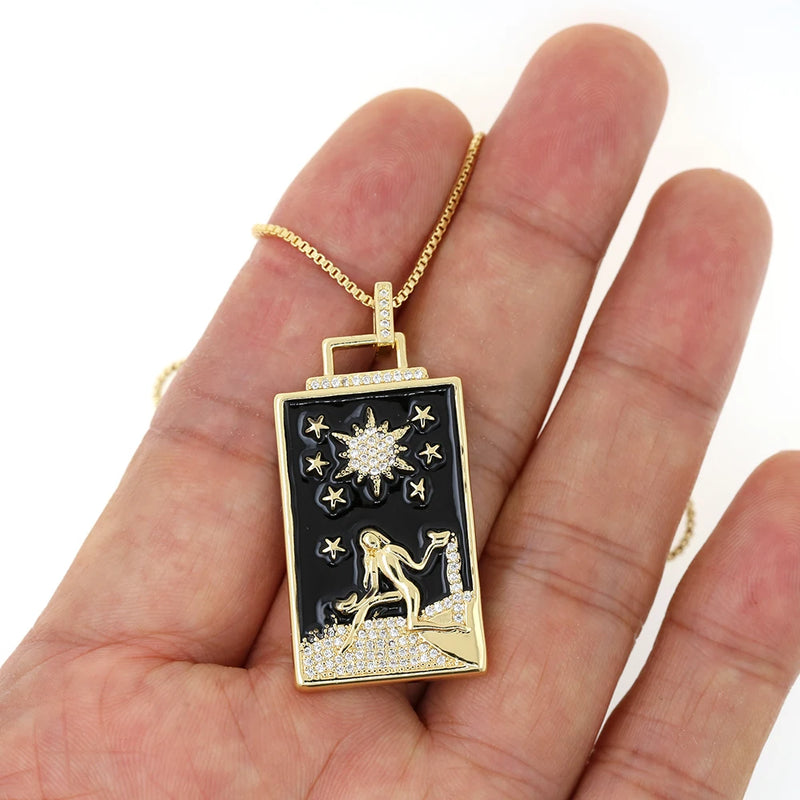 New Geometric Big Pendant Necklace Tarot Cards Woman&