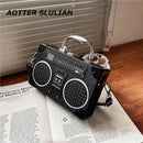 the BOOMBOX BAG - Unique Retro Radio Box Bag, Ladies Leather Handbag Shoulder Bag. Metal Handle Purse, Women's Crossbody Messenger