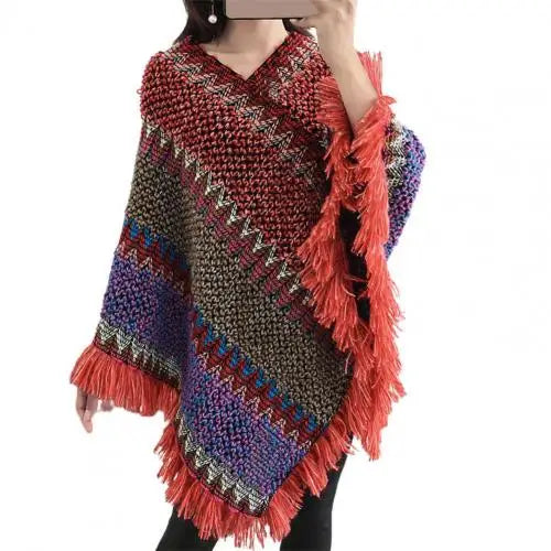 Women Cape Coat Temperament Bohemian Thick for Daily Wear Poncho Coat Autumn Knitted Coat