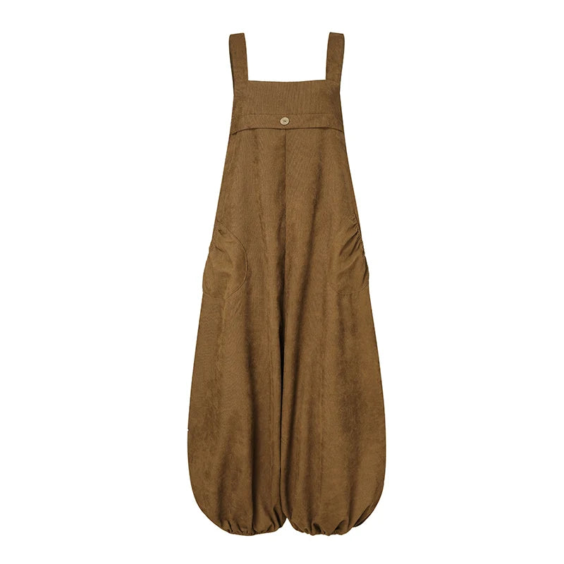 ZANZEA Streetwear Corduroy Bibbed-Jumpsuits Women Wide Leg Pant Drop-Crotch Overalls 2025 Spring Loose Casual Suspender Rompers