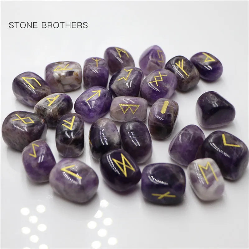 25Pcs Freedom Natural Amethyst Crystal Runes Stones Irregular Divination Agate Rune Fortune-telling Reiki Healing Gift Decor