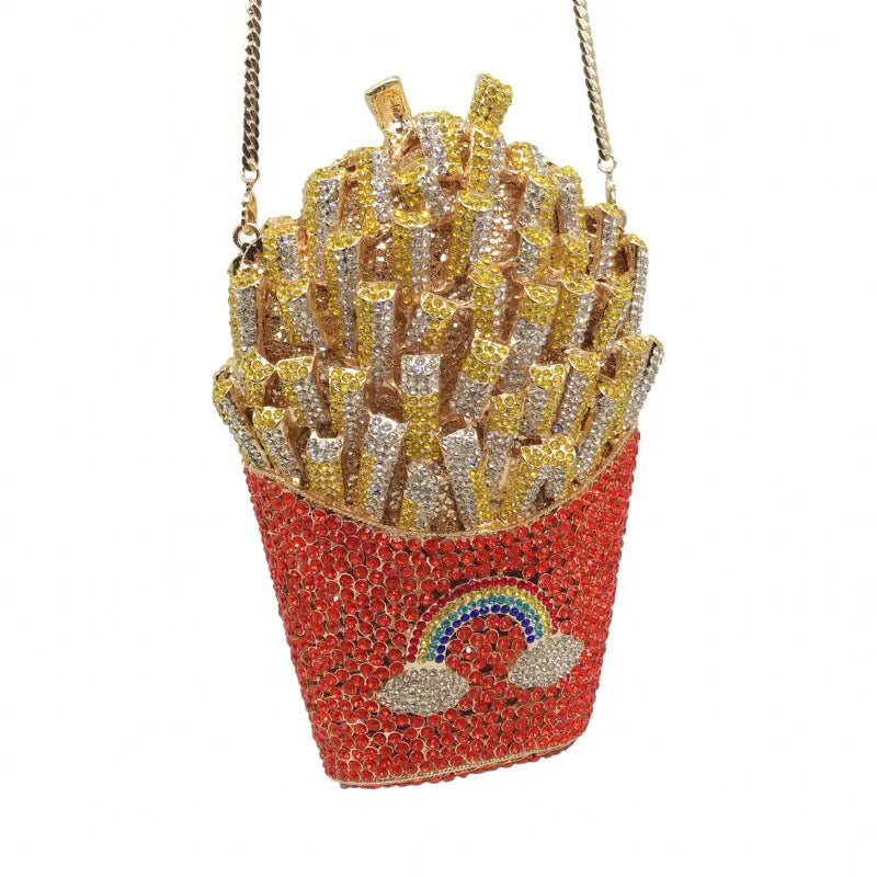 the FRY BAG - French Fries Bag, Elegant Bling Women Crystal Clutch Evening Bags, Rhinestone Minaudiere Handbags, Wedding Party Bags