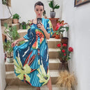 the BOHO KAFTAN - Bohemian Printed V-Neck Batwing Sleeve Long Loose Summer Moroccan Kaftan Dress for Women