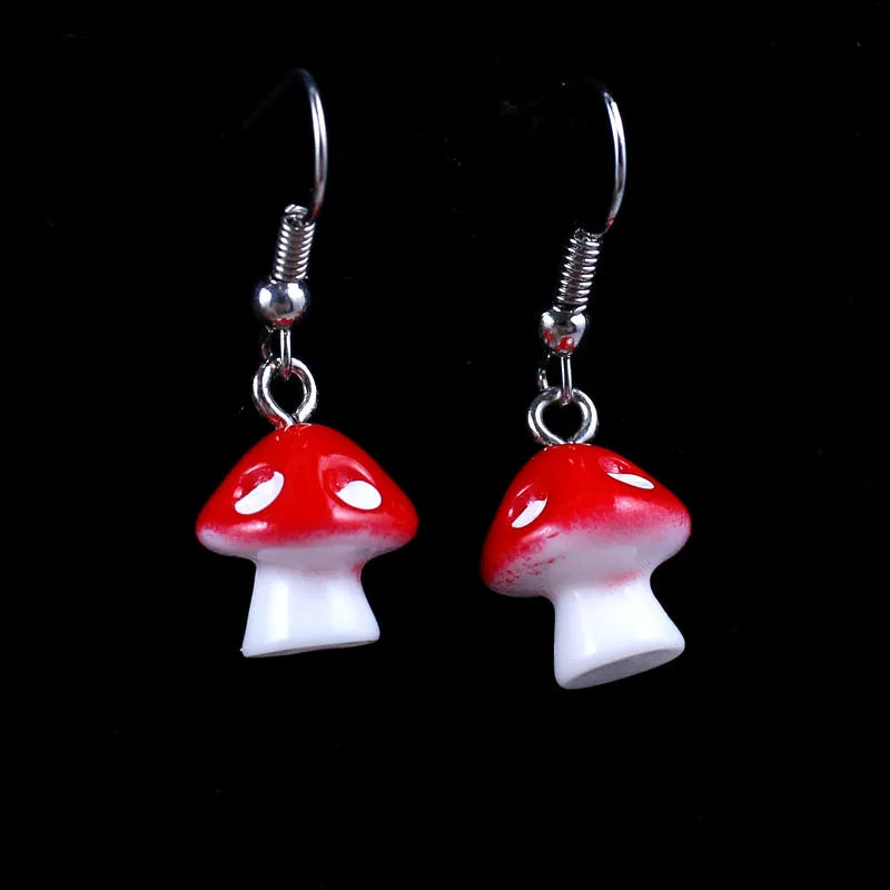 the SHROOMS - Red Dainty Mushroom Shape Pendant Earrings, Cute Sweet Fresh Handmade Drop Earrings for Women/Girls