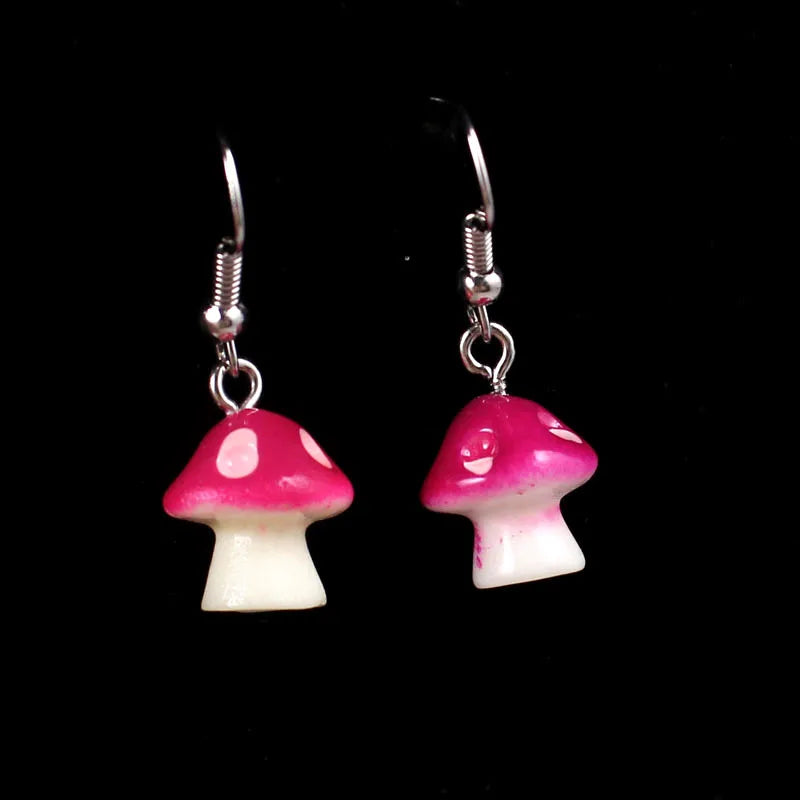 the SHROOMS - Red Dainty Mushroom Shape Pendant Earrings, Cute Sweet Fresh Handmade Drop Earrings for Women/Girls