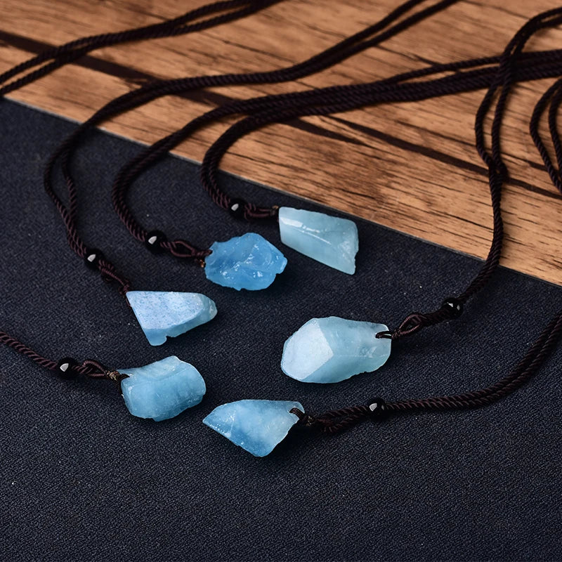 1PC Fashion Simple Aquamarine Blue Pendant Natural Quartz Stone Raw Crystals For Men Women Jewelry Purple Mineral Specimen Gift