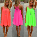 the NEON BOHO - Summer Beach Loose Casual Sleeveless Spaghetti Strap Hollow Out Mini Dress
