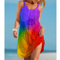 Rainbow Painting Print Women's Fashion Dress Midi Summer Sexy Beach Dress Bohemian Sleeveless Party Dresses Elegant Sundress Hem