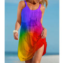 the RAINBOW BEACH - Summer Rainbow Print Fashion Midi Beach Bohemian Sleeveless Sundress