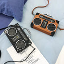 the BOOMBOX BAG - Unique Retro Radio Box Bag, Ladies Leather Handbag Shoulder Bag. Metal Handle Purse, Women's Crossbody Messenger