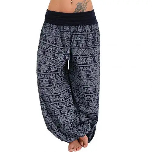 Women Boho Pants Elephant Print sport Low Waist Long Pants Loose Baggy Bloomer Trousers Long Pants Loose Baggy Bloomer Trousers