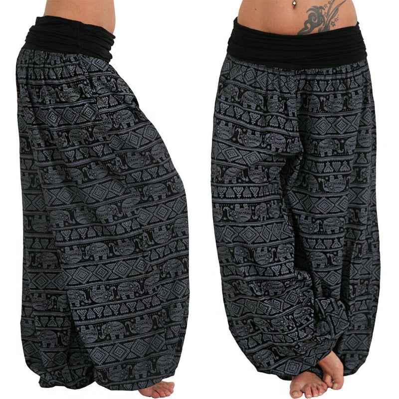 Women Boho Pants Elephant Print sport Low Waist Long Pants Loose Baggy Bloomer Trousers Long Pants Loose Baggy Bloomer Trousers