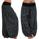 the HERD OF ELEPHANTS - Women's Boho Elephant Print Low Waist Long Loose Baggy Bloomer Pants
