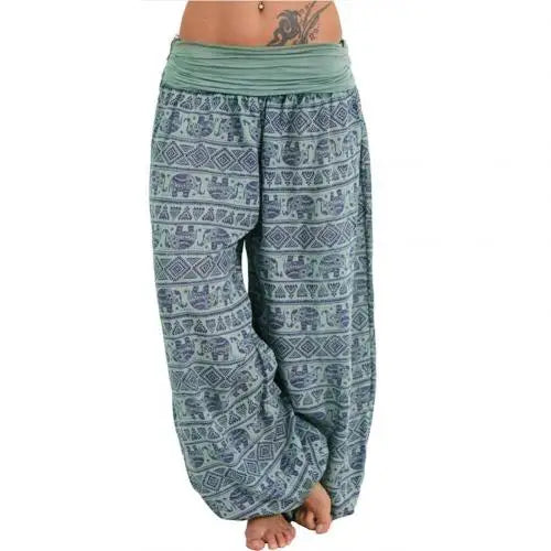 Women Boho Pants Elephant Print sport Low Waist Long Pants Loose Baggy Bloomer Trousers Long Pants Loose Baggy Bloomer Trousers