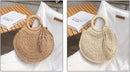 the WOVEN BAG - Straw Bag Rattan Woven Round Tassel Handbag for Women, Large Capacity Shoulder Tote Purse, Ladies Holiday Wood Handle Shopping Bag
