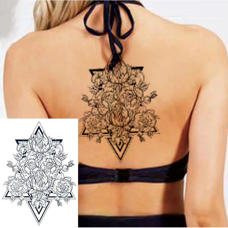 1 PIECE Under Boob Sternum Temporary Tattoo with Unalone, Spiritual Symbols,Loutus Pattern Body Art Sexy Waist Tattoo For Girl