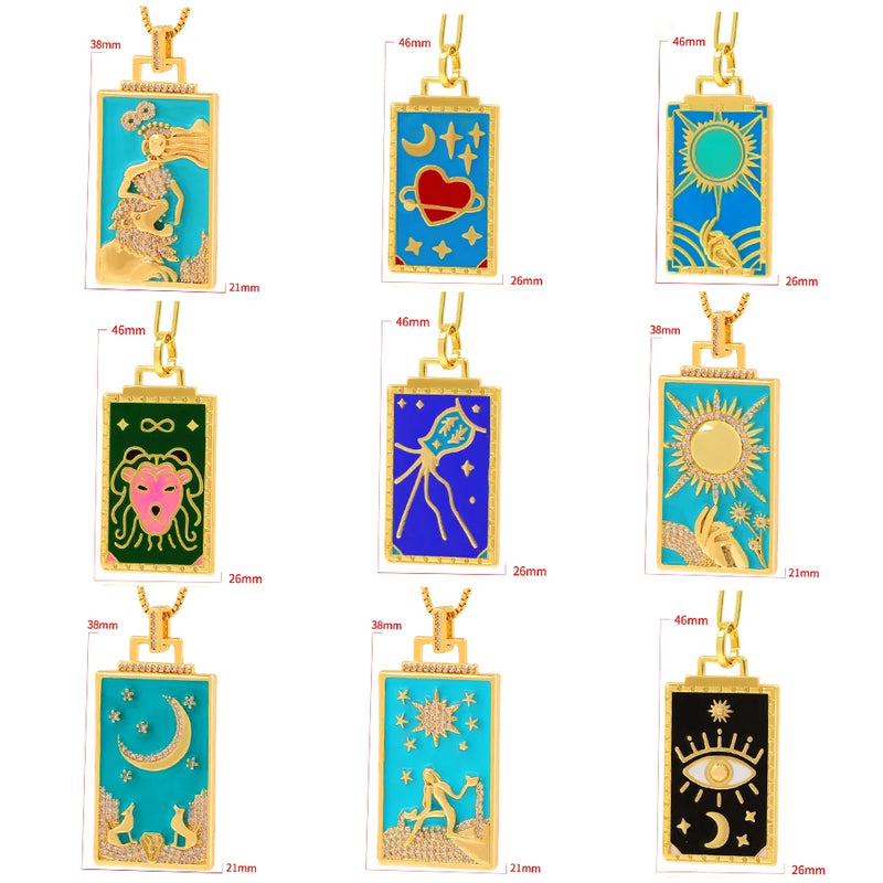 New Geometric Big Pendant Necklace Tarot Cards Woman&