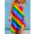 Rainbow Painting Print Women's Fashion Dress Midi Summer Sexy Beach Dress Bohemian Sleeveless Party Dresses Elegant Sundress Hem