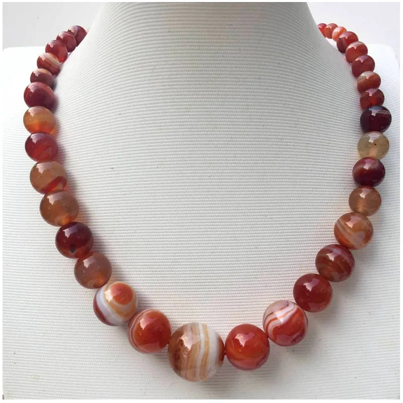 the BEADED BOHO - 18mm Natural Botswana Agat Charm Fashion Jewelry Multicolor Carnelian Round Beads Woman/Men Necklace 21.5"