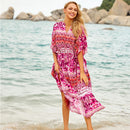 the BOHO KAFTAN - Bohemian Printed V-Neck Batwing Sleeve Long Loose Summer Moroccan Kaftan Dress for Women