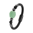 the JADE STONE - Geometric Jade Natural Stone Energy Bracelet, Stainless Steel Leather Rope Bracelet for Women