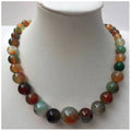 the BEADED BOHO - 18mm Natural Botswana Agat Charm Fashion Jewelry Multicolor Carnelian Round Beads Woman/Men Necklace 21.5"