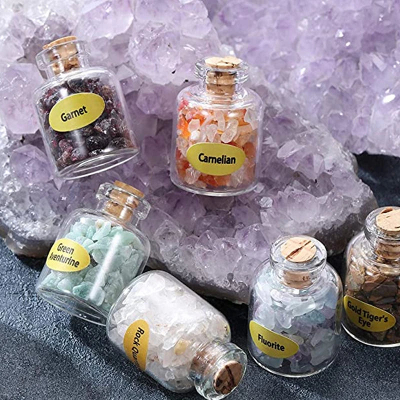 9 Bottles Mini Gemstone Bottles Chip Crystal Healing Tumbled Gem Reiki Wicca Stones Set Semiprecious Gem Stones Decor