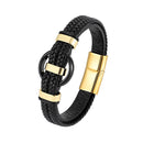 the BLACK AGATE - New Circle Natural Black Agate Charm Jewelry, Men's Bracelet, 3 Wavy Design Leather Rope Stainless Steel Bracelet Gift