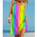 the RAINBOW BEACH - Summer Rainbow Print Fashion Midi Beach Bohemian Sleeveless Sundress