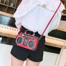 the BOOMBOX BAG - Unique Retro Radio Box Bag, Ladies Leather Handbag Shoulder Bag. Metal Handle Purse, Women's Crossbody Messenger