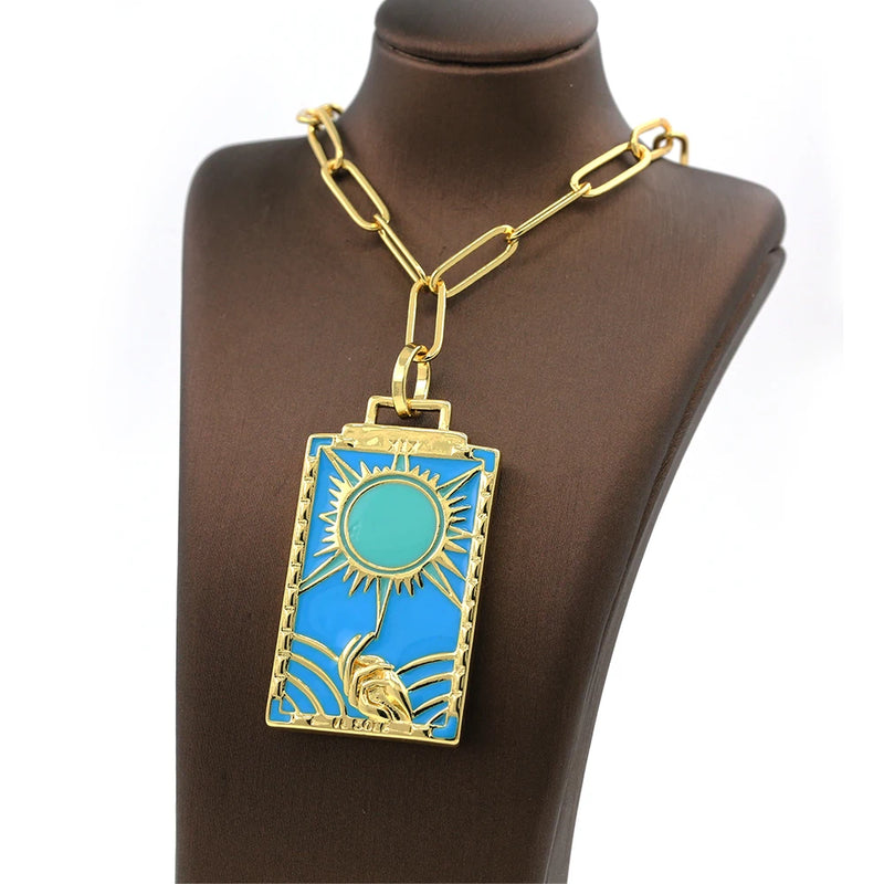 New Geometric Big Pendant Necklace Tarot Cards Woman&