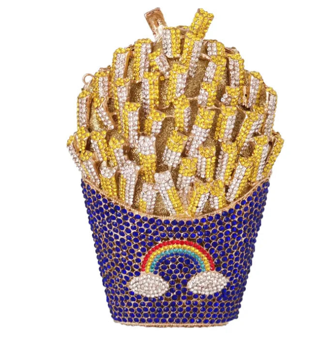 the FRY BAG - French Fries Bag, Elegant Bling Women Crystal Clutch Evening Bags, Rhinestone Minaudiere Handbags, Wedding Party Bags