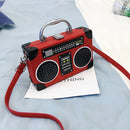 the BOOMBOX BAG - Unique Retro Radio Box Bag, Ladies Leather Handbag Shoulder Bag. Metal Handle Purse, Women's Crossbody Messenger