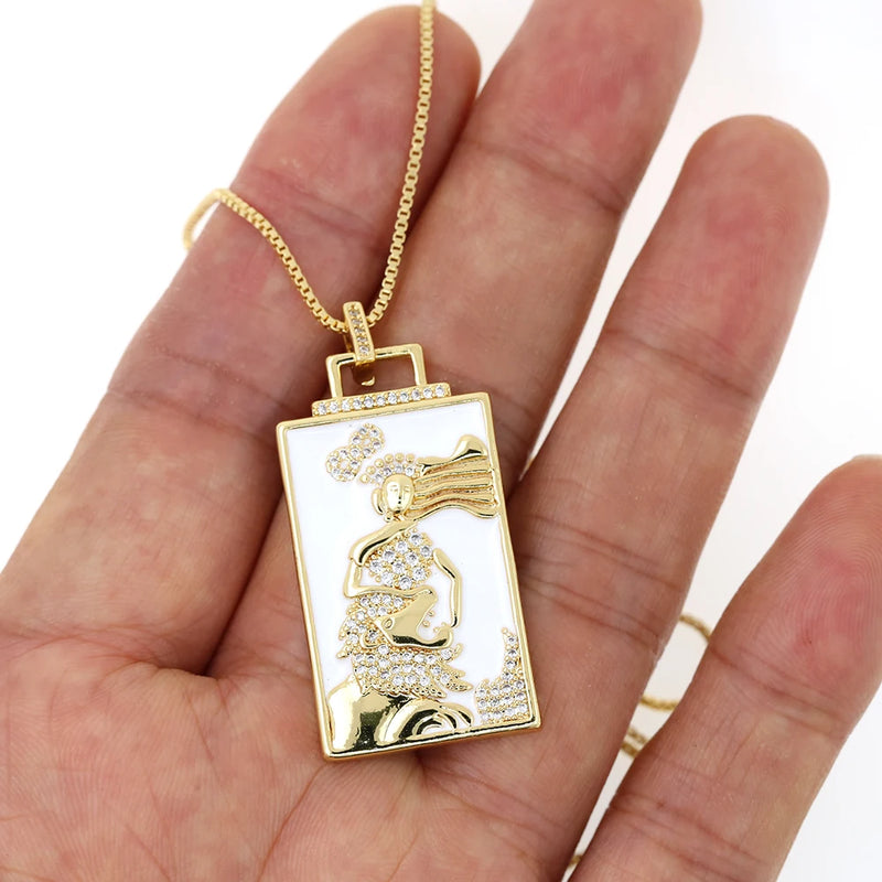 New Geometric Big Pendant Necklace Tarot Cards Woman&