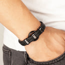 the BLACK AGATE - New Circle Natural Black Agate Charm Jewelry, Men's Bracelet, 3 Wavy Design Leather Rope Stainless Steel Bracelet Gift