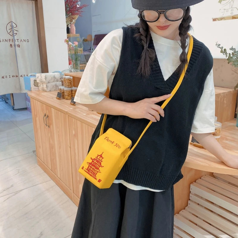 the TAKEOUT - Chinese Tower Printing Box Shoulder Bags, Fashion Cartoon Crossbody Bag, Small Girl's Bag Cute Coin Purse