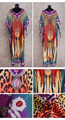 the BOHO KAFTAN - Bohemian Printed V-Neck Batwing Sleeve Long Loose Summer Moroccan Kaftan Dress for Women