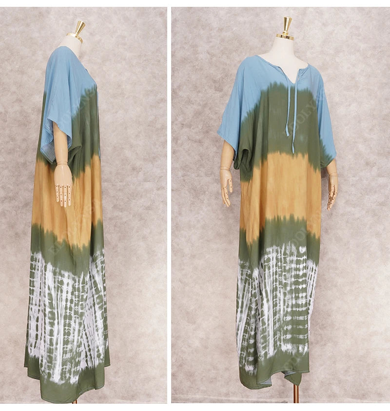 2023 Bohemian Printed V-neck Batwing Sleeve Long Loose Summer Dress For Women Clothes  Streetwear Moroccan Caftan Q831