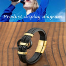 the BLACK AGATE - New Circle Natural Black Agate Charm Jewelry, Men's Bracelet, 3 Wavy Design Leather Rope Stainless Steel Bracelet Gift