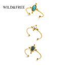 the STONE BOHO - Boho Geometric Stone Rings for Women, Stainless Steel Gold Plated Stackable Finger Ring, Blue Geen White Stone Jewelry