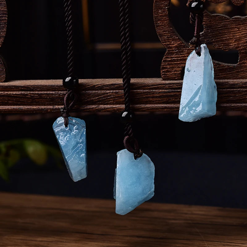 1PC Fashion Simple Aquamarine Blue Pendant Natural Quartz Stone Raw Crystals For Men Women Jewelry Purple Mineral Specimen Gift