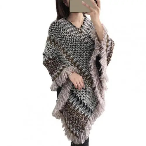 Women Cape Coat Temperament Bohemian Thick for Daily Wear Poncho Coat Autumn Knitted Coat